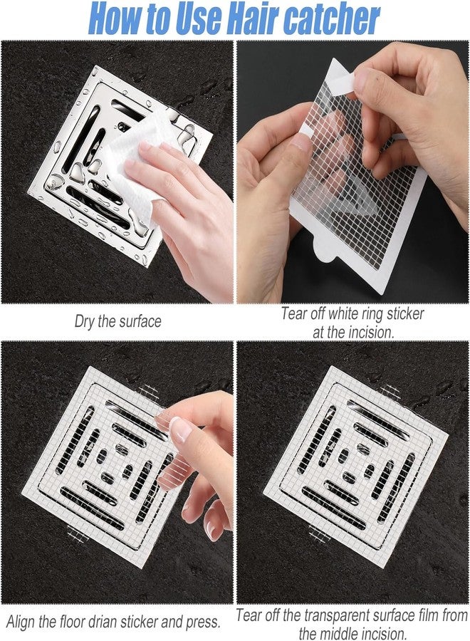 ESTAMINE 10PCS Disposable Shower Drain Hair Catchers, Mesh Stickers Hair Drainer, Hair Catcher Shower Drain Flat, Hair Strainer, Hair Filter, Hair Stopper for Bathroom/Bathtub/Kitchen Drain (Square) - Image 3